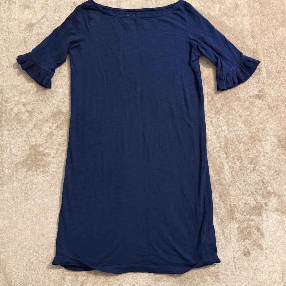 Lilly Pulitzer Navy Blue Pima Cotton Ruffle Sleeve T-Shirt Dress XS 27878